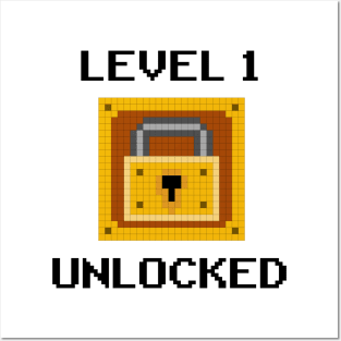 Level 1 Unlocked 1st Birthday Boy Gamer Gift Pixel Art Posters and Art